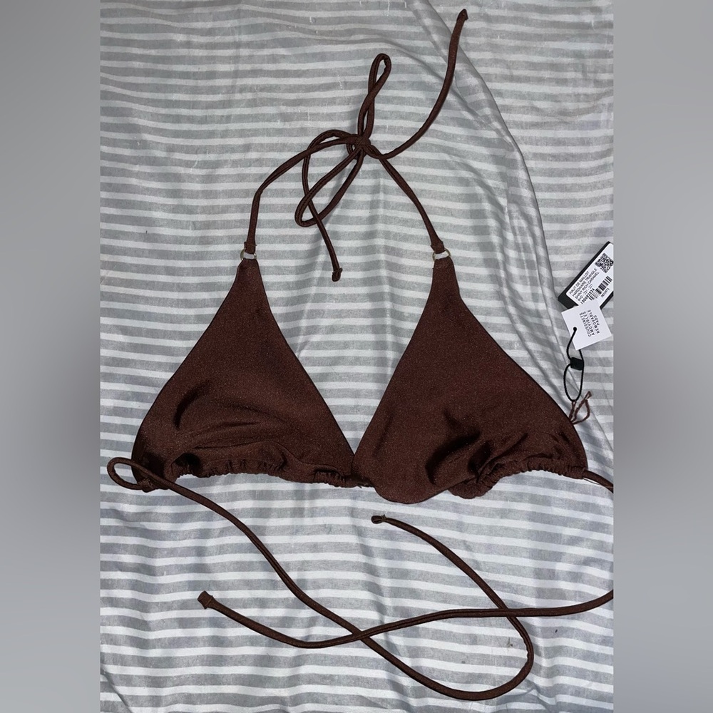 Garage Brown Triangle Bikini Top with Adjustable Ties